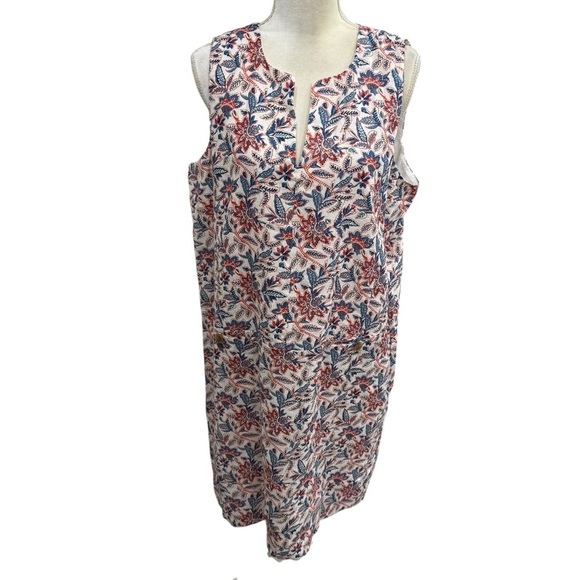 J. McLaughlin Rue Coral/Blue Linen Floral Sleeveless Shift Dress XL NEW $218 - Picture 9 of 16